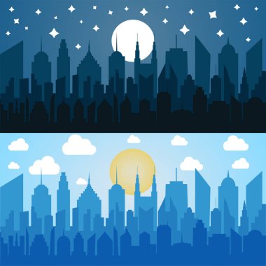 Düz mavi cityscapes yatay Banner