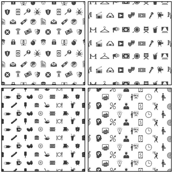 Монохромные плоские иконки бесшовные узоры — стоковый вектор