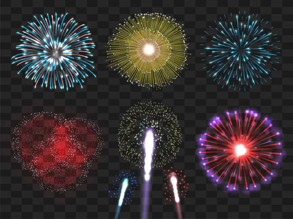 Realistiska färgglada Fireworks-set — Stock vektor