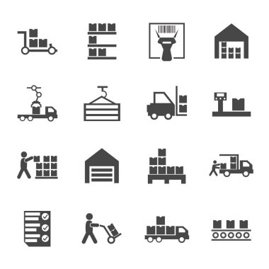 Düz depo lojistik simgeleri toplama