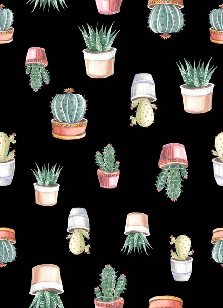 kaktüsler ve succulents suluboya seamless modeli. suluboya çizimler renkli bir arka plan üzerinde bitkilerin. suluboya arka plan