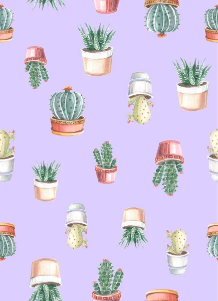 watercolor seamless pattern of cacti and succulents. watercolor drawings of plants on a colored background. watercolor background