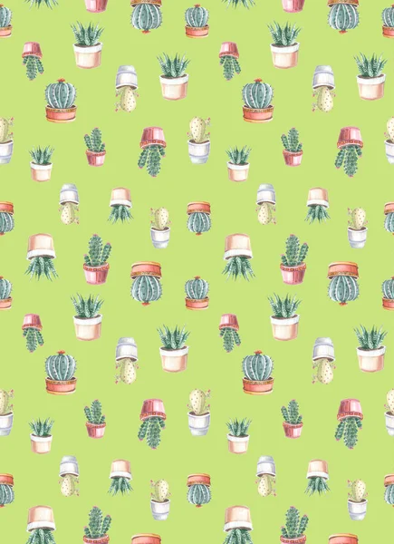 Acquerello Modello Senza Soluzione Continuità Cactus Succulente Disegni Acquerello Piante — Foto Stock