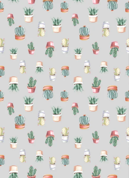 watercolor seamless pattern of cacti and succulents. watercolor drawings of plants on a colored background. watercolor background