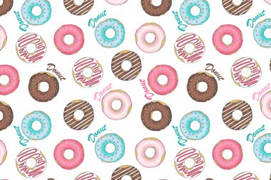 desen çok renkli donut krema ve çikolata renkli bir arka plan ile boğulmuş görüntü ile