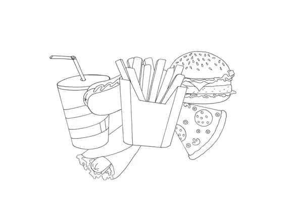 fast food ve içki sembolleri kontur görüntüsünü