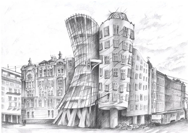 Prague landscapes drawn in pencil. Sights Of Prague — Stock Photo, Image