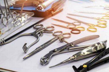 Medical equipment scissors in the operating room