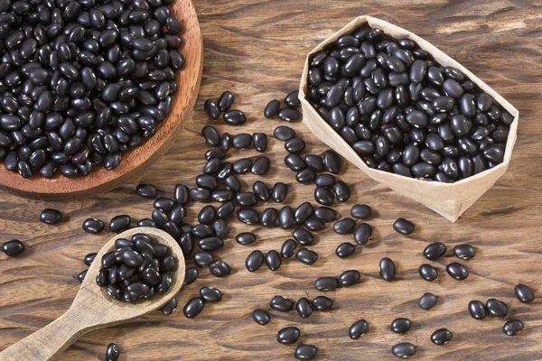 Raw black beans. Top view - Phaseolus vulgaris\' Black turtle
