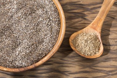 Chia tohum ve toz. Üstten Görünüm - Salvia hispanica