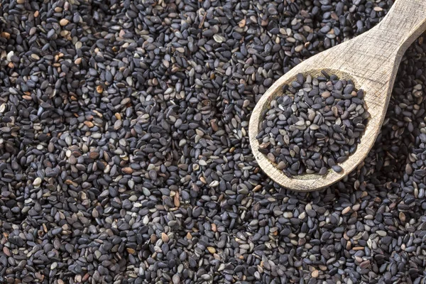 Zwarte Biologische Zaden Voor Sesame Sesamzaad Indicum Bovenaanzicht — Stockfoto