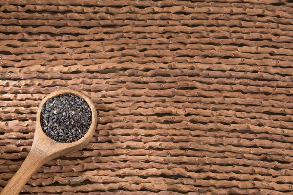 Siyah Susam Sesamum Indicum Organik Tohumları Üstten Görünüm — Stok fotoğraf