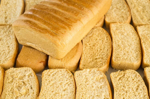 Sliced Bread Baking Tray Artisan Bread Roasted Slices — Stock Photo, Image