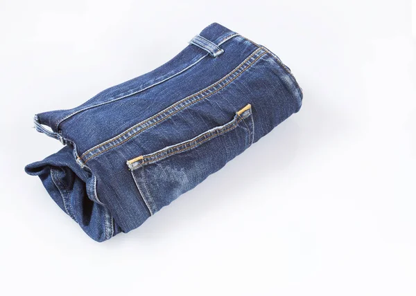 Jeans Con Usura Rotolo Sfondo Bianco — Foto Stock