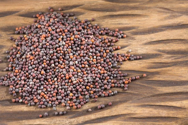 Semillas Mostaza Negra Brassica Nigra Fondo Madera — Foto de Stock