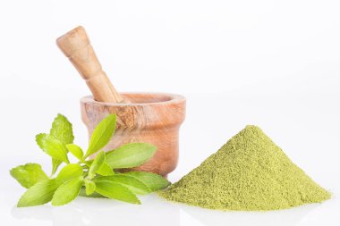 Natural sweetener in powder from stevia plant - Stevia rebaudiana clipart