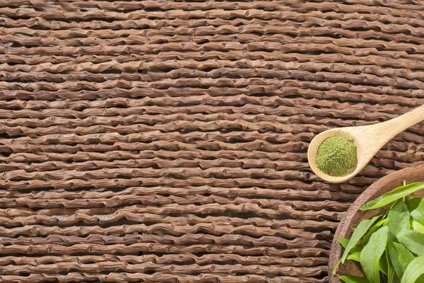 Natuurlijke Zoetstof Poeder Uit Stevia Plant Stevia Rebaudiana Bovenaanzicht — Stockfoto