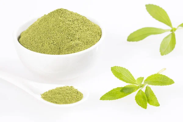 Természetes Édesítőszer Stevia Növény Porában Stevia Rebaudiana — Stock Fotó