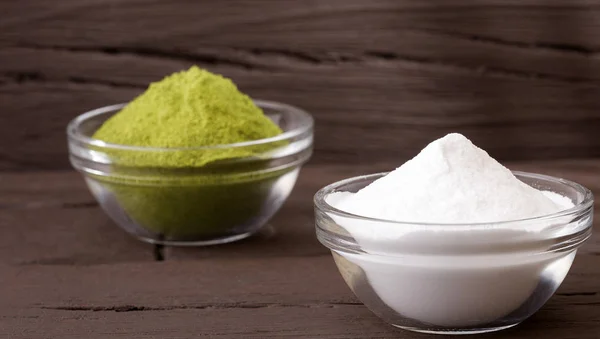 Natural sweetener in powder from stevia plant - Stevia rebaudiana.