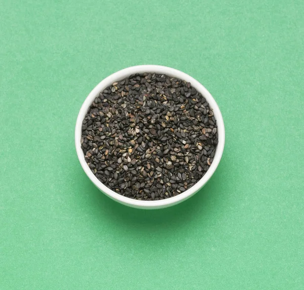 Black Organic Seeds Sesame Sesamum Indicum Green Background — Stock Photo, Image