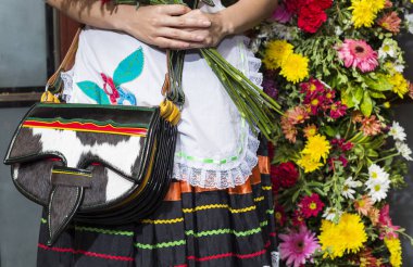 Ayrıntılı bir Carriel, Silleteros Parade, Çiçek Fuarı, Medellin, Antioquia, Colombia