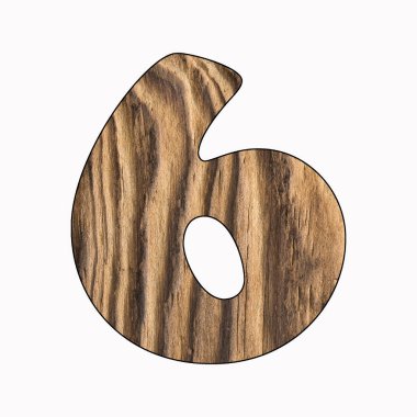 6, sayı rustik ahşap beyaz arka plan üzerinde izole