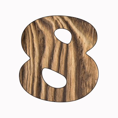 8, rustik ahşap beyaz arka plan üzerinde izole sayısına