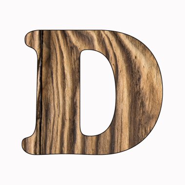 D, rustik ahşap alfabe harf beyaz arka plan üzerinde