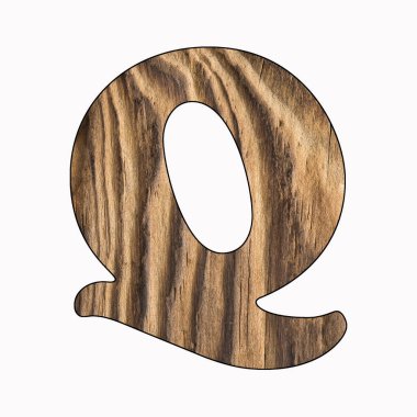 Q, rustik ahşap alfabe harf beyaz arka plan üzerinde