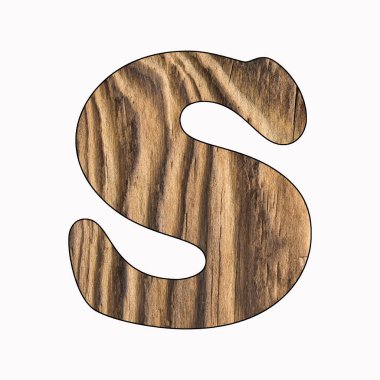 S, rustik ahşap alfabe harf beyaz arka plan üzerinde