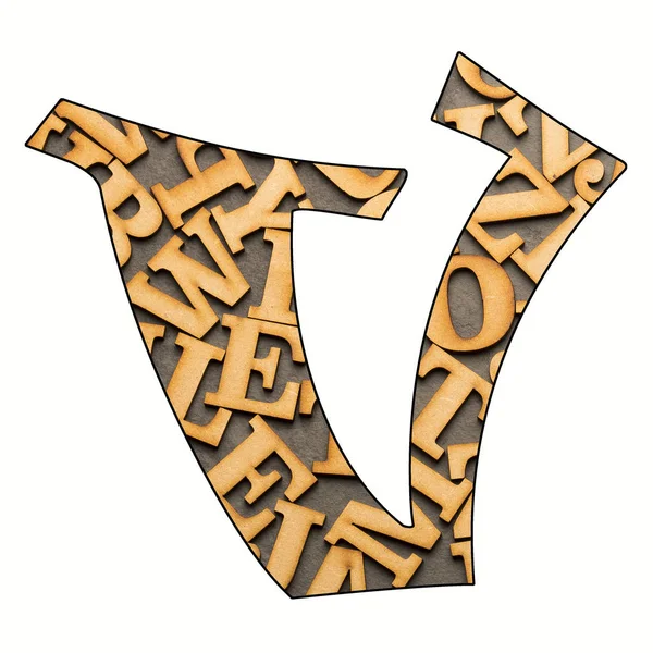 V, Letter of the alphabet - Wooden letters. White background
