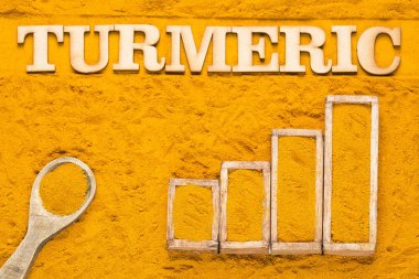 Zerdeçal tozu - satış ve tüketim istatistikleri grafiği. Curcuma longa. Üstten görünüm