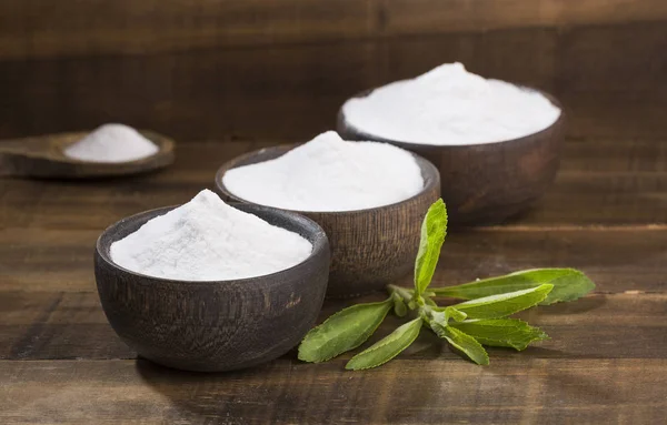 Natural sweetener in powder from stevia plant - Stevia rebaudiana.