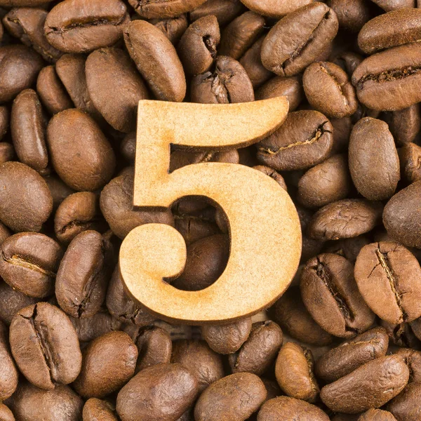 Number Wood Background Coffee Beans Coffea — Stock Photo, Image