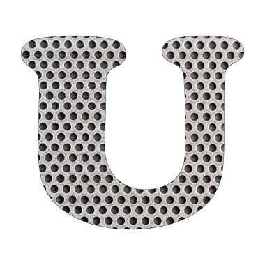 Harf U - paslanmaz çelik sac yumruk attı. Beyaz arka plan