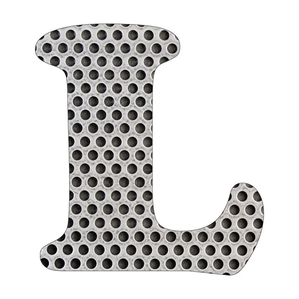 Letter Alphabet Stainless Steel Punched Metal Sheet White Background — Stock Photo, Image