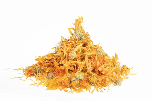 Сушеные Цветы Календулы Calendula Officinalis Белый Фон — стоковое фото