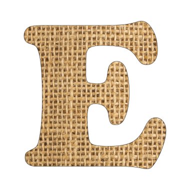 E, harf - çuval bezi arka plan dokusu