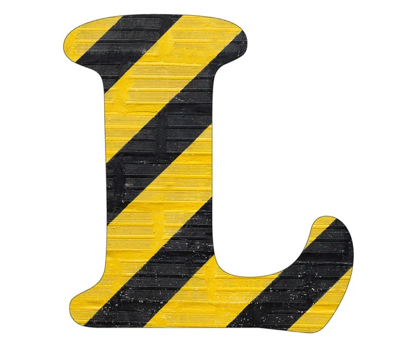 Letter L - geel en zwarte lijnen. Witte achtergrond — Stockfoto