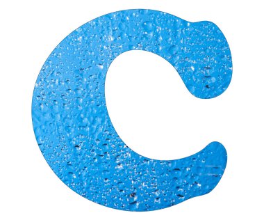 Harfi C, mavi su damla - beyaz arka plan