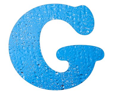Mektup G, mavi su damla - beyaz arka plan