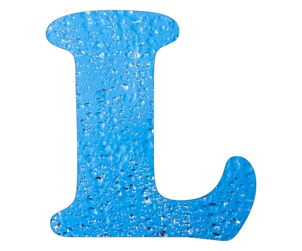Γράμμα L, σταγόνες νερού μπλε - λευκό φόντο — Φωτογραφία Αρχείου