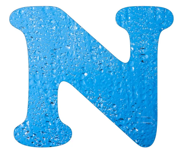 Літера N, блакитні краплі води - білий фон — стокове фото