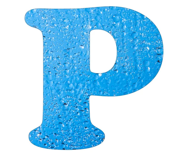 手紙 P 青い水滴 - ホワイト バック グラウンド — ストック写真