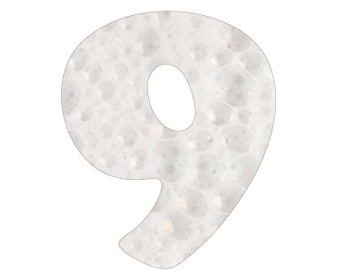 9 numara, sabun köpük arka plan. Üstten Görünüm