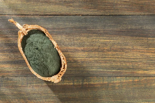 Espirulina en polvo suplemento dietético - Espacio de texto — Foto de Stock