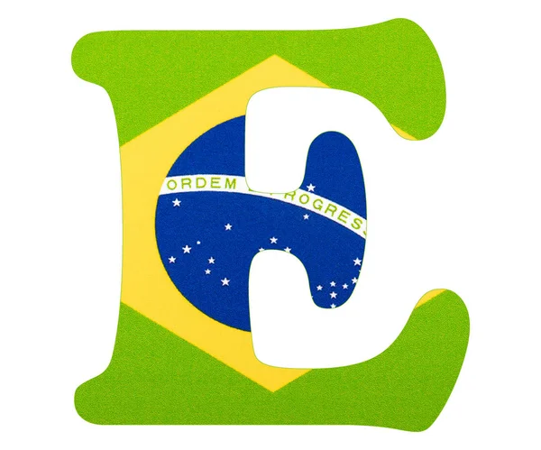Lettera E Bandiera del Brasile. Fondo bianco — Foto Stock