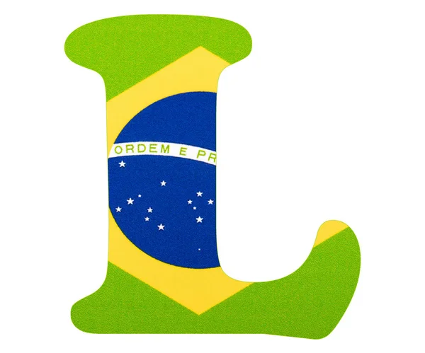 Carta L do alfabeto - Bandeira do Brasil. Fundo branco — Fotografia de Stock