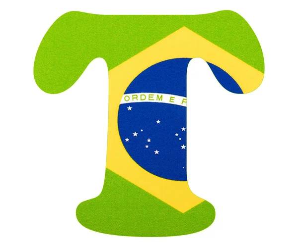 Lettera T dell'alfabeto Bandiera del Brasile. Fondo bianco — Foto Stock