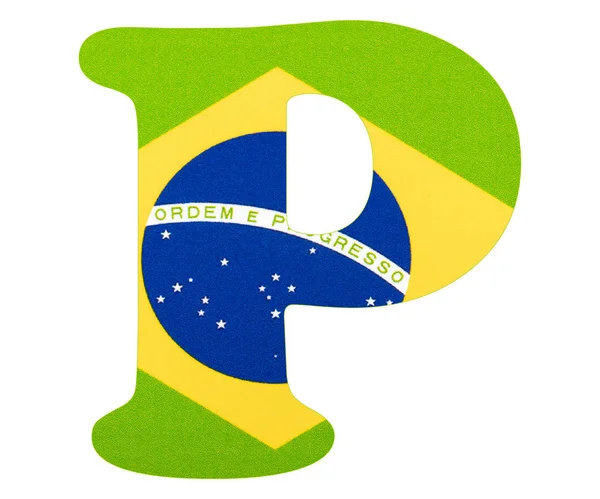 Buchstabe p des Alphabets - Flagge Brasiliens. weißer Hintergrund — Stockfoto